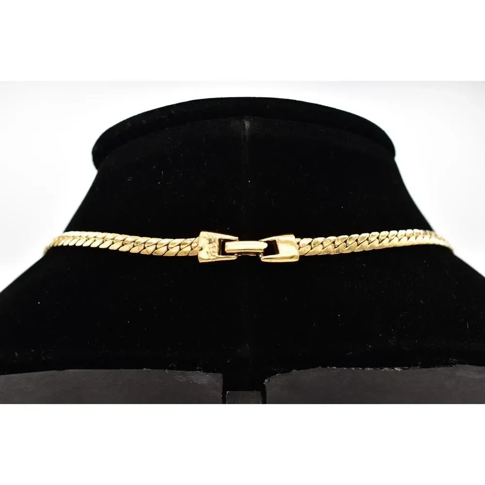 Napier Vintage Collar Necklace Red Enamel Gold Herringbone Chain Signed BinA17